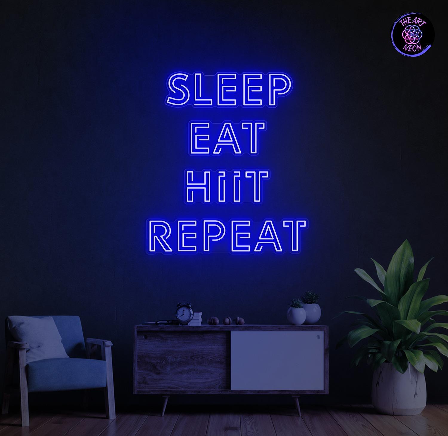 Room mockup of a blue gym LED neon sign
