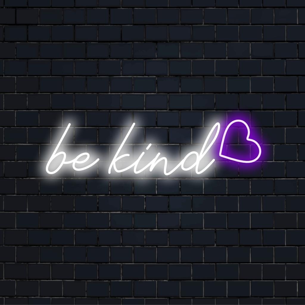 Placa de neon personalizada com Be Kind em luz LED brilhante; ideal para decoração de neon personalizada.