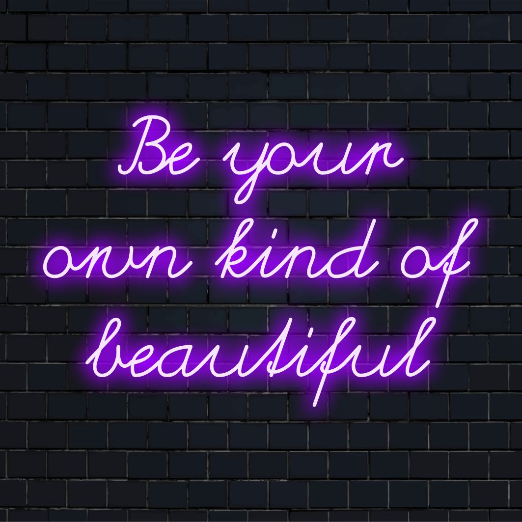 Placa de neon LED personalizada com os dizeres "Seja seu próprio tipo de beleza", perfeita para decoração de parede inspiradora e arte com mensagens personalizadas.