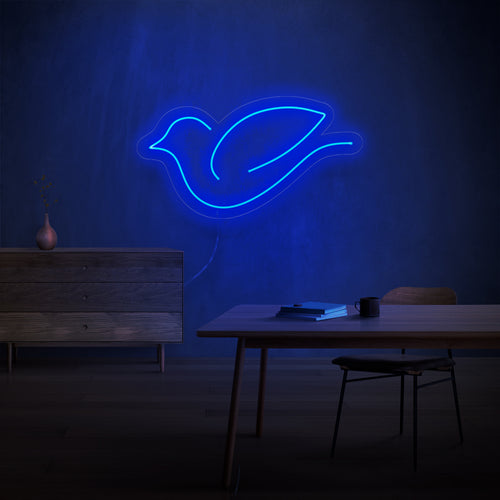 "Placa de neon de pássaro" - Uma luz neon excêntrica com a silhueta encantadora de um pássaro, trazendo encantamento e uma conexão com o mundo natural ao seu espaço de vida.