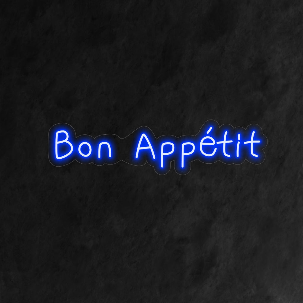 "Placa de néon Bon Appétit" - Uma charmosa luz de néon com as palavras "Bon Appétit", trazendo delícias culinárias e um ambiente acolhedor para sua cozinha ou sala de jantar.