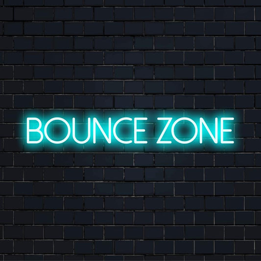 Bounce Zone LED neon sign glowing in vibrant colors, perfect custom-made light decor for playful and lively spaces.