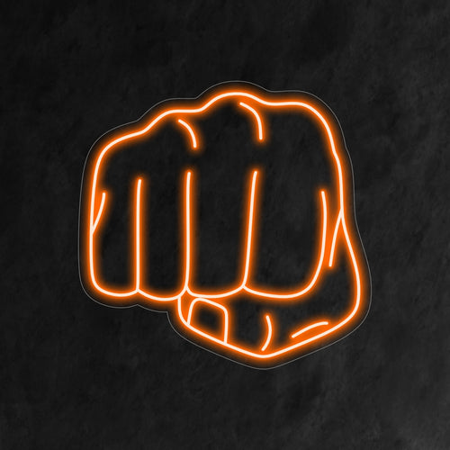 "Placa de neon de boxeador socando" - Uma luz neon dinâmica com a imagem poderosa de um boxeador no meio de um soco, trazendo força e intensidade à sua academia de boxe ou decoração com tema esportivo.