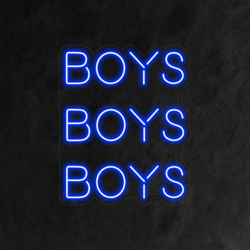 "Boys Boys Boys Neon Sign" - A playful neon light featuring a lively and celebratory message, infusing fun and excitement into your entertainment or party space.
