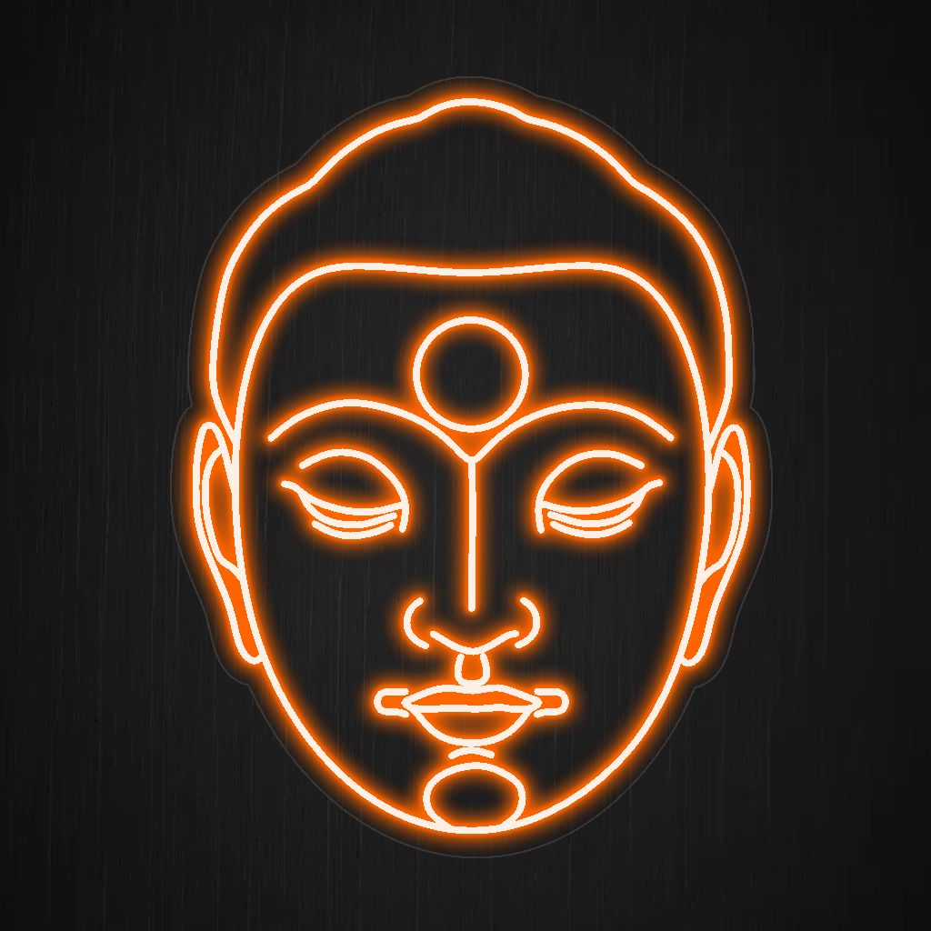 "Placa de néon de Buda" - Uma luz de néon serena com a imagem icônica de Buda, infundindo uma atmosfera de paz, iluminação e conexão espiritual em seu espaço de meditação ou sagrado.