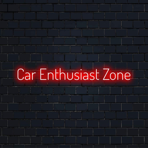 Placa de neon para amantes de carros com design vibrante da Car Enthusiast Zone, perfeita para decoração de LED personalizada.