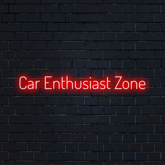 Placa de neon para amantes de carros com design vibrante da Car Enthusiast Zone, perfeita para decoração de LED personalizada.