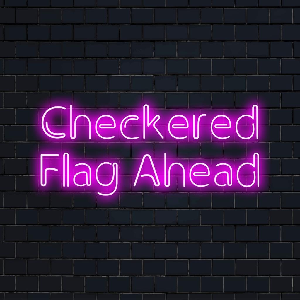 Placa de neon LED personalizada com design de bandeira quadriculada, ideal para entusiastas de corrida; perfeita como decoração de parede neon chamativa.