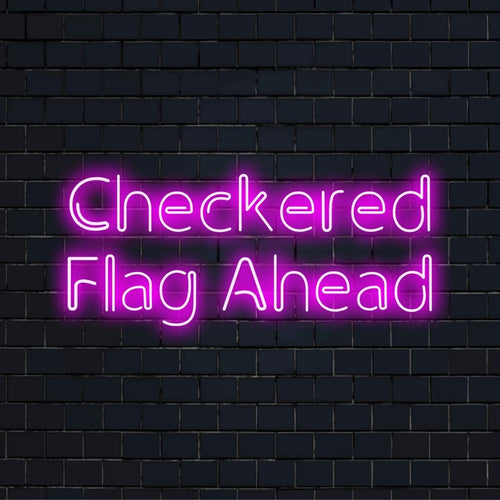 Placa de neon LED personalizada com design de bandeira quadriculada, ideal para entusiastas de corrida; perfeita como decoração de parede neon chamativa.