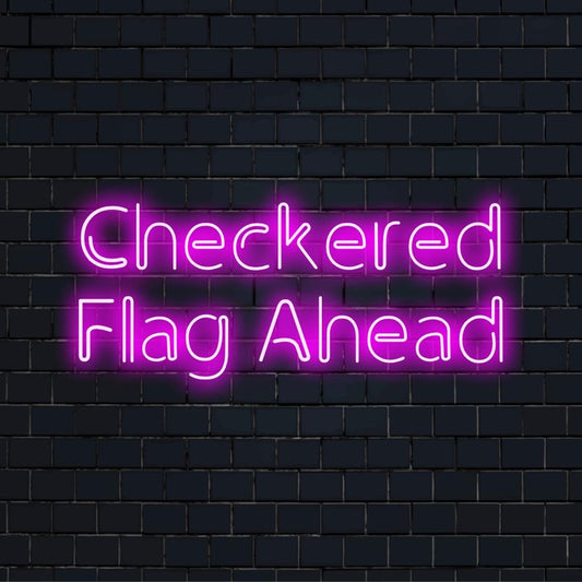 Custom LED neon sign with a checkered flag design, ideal for racing enthusiasts; perfect as eye-catching neon wall decor.