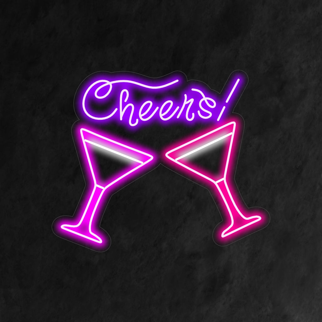 "Placa de neon "Cheers Two Glasses"" é uma adição simples e alegre ao interior do seu bar. Uma luz neon que irradia o espírito do brinde.