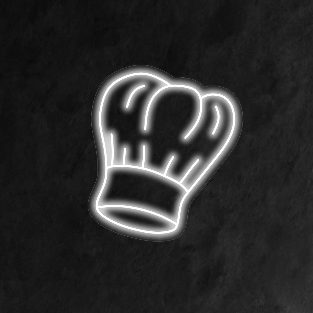 "Placa de néon com chapéu de chef" ��� Uma luz de néon culinária e elegante que exibe um design clássico de chapéu de chef, adicionando calor e personalidade ao ambiente da sua cozinha ou restaurante.
