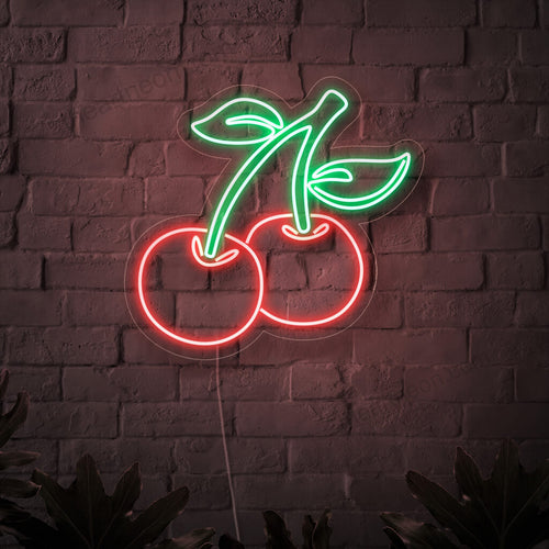"Letreiro de neon de cereja" ��� Uma luz neon doce e vibrante que exibe cerejas deliciosas, trazendo charme frutado e aconchego ao seu espaço.