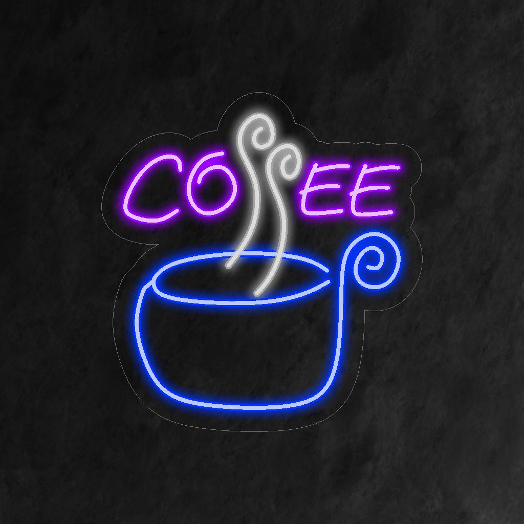 "Placa de neon de café" ��� Uma luz de neon aconchegante e convidativa exibindo a palavra "Café", dando ao seu café ou cozinha um ambiente rico e aromático.
