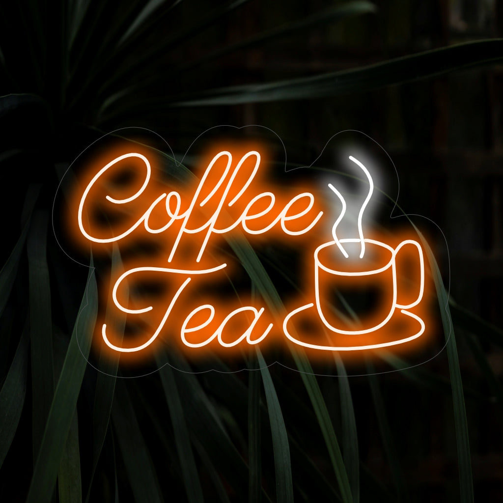 "Placa de néon com logotipo de xícara para café e chá" ��� Uma luz de néon aconchegante e convidativa exibindo o logotipo de uma xícara, dando à sua cafeteria ou cantinho de chá um ambiente acolhedor e aromático.