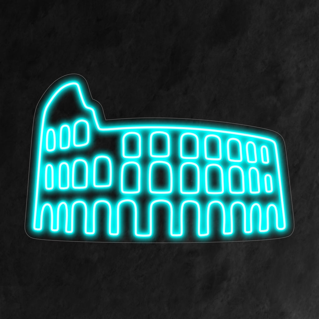 "Letreiro de néon do Coliseu" ��� Uma luz de néon majestosa e histórica que exibe a silhueta icônica do Coliseu, infundindo seu espaço com elegância e charme cativante que lembra a Roma antiga.