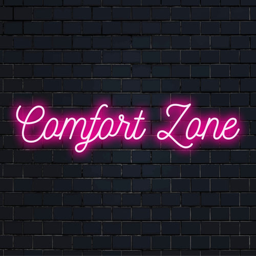 Placa de LED neon personalizada Comfort Zone com brilho branco quente; decoração personalizada perfeita para qualquer espaço.