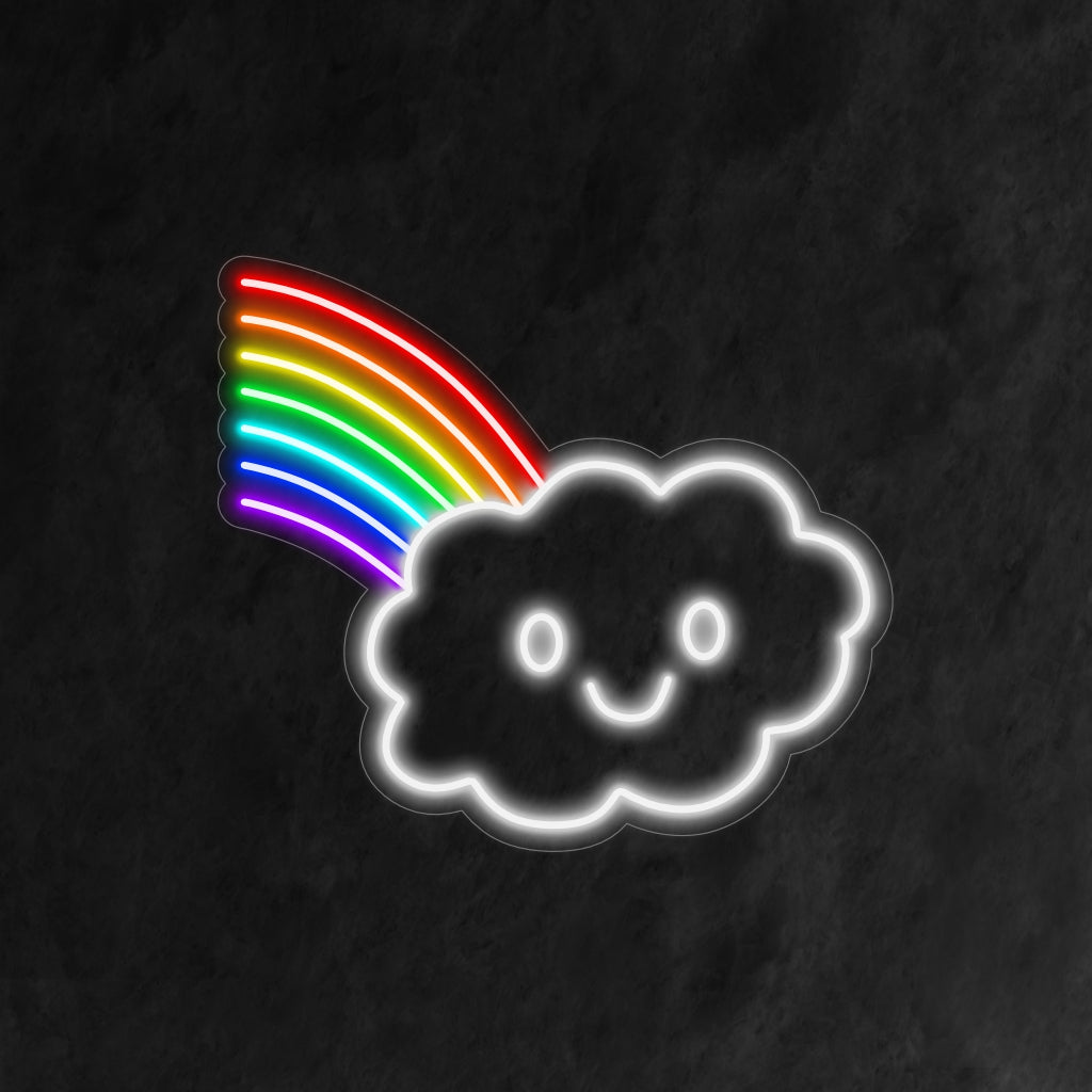 "Placa de neon com lindas nuvens e arco-íris" ��� Uma luz de neon adorável e excêntrica que exibe um lindo design de nuvens e arco-íris, enchendo seu espaço com alegria e charme lúdico.