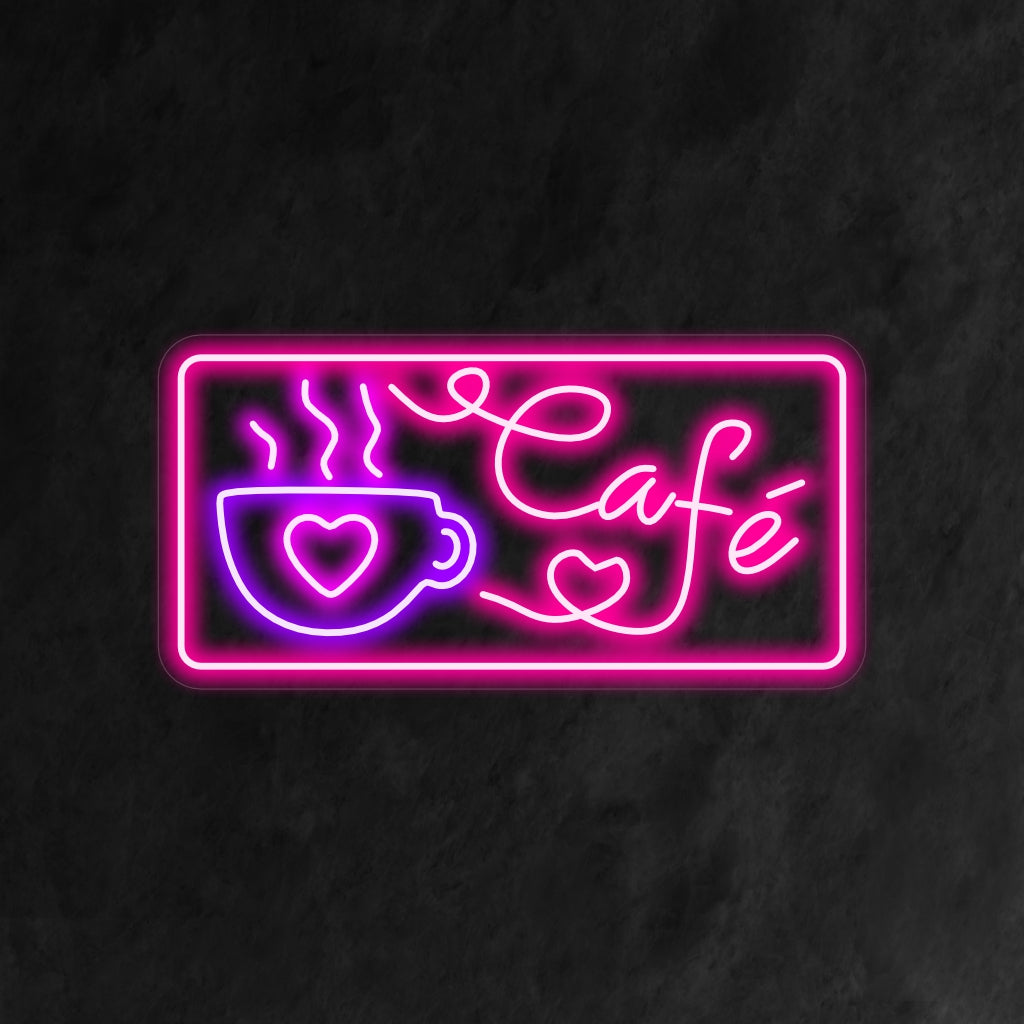"Placa de néon com xícara de café fofa" ��� Uma luz de néon charmosa e convidativa que exibe um design fofo de xícara de café, infundindo sua cafeteria ou café com aconchego e um ambiente agradável.