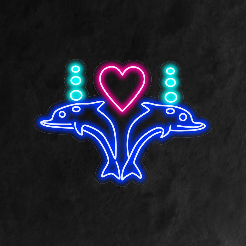 "Placa de neon com golfinhos apaixonados por corações" é uma adição artística e criativa ao seu interior. Uma luz neon que retrata a beleza de golfinhos apaixonados, criando uma atmosfera cativante.
