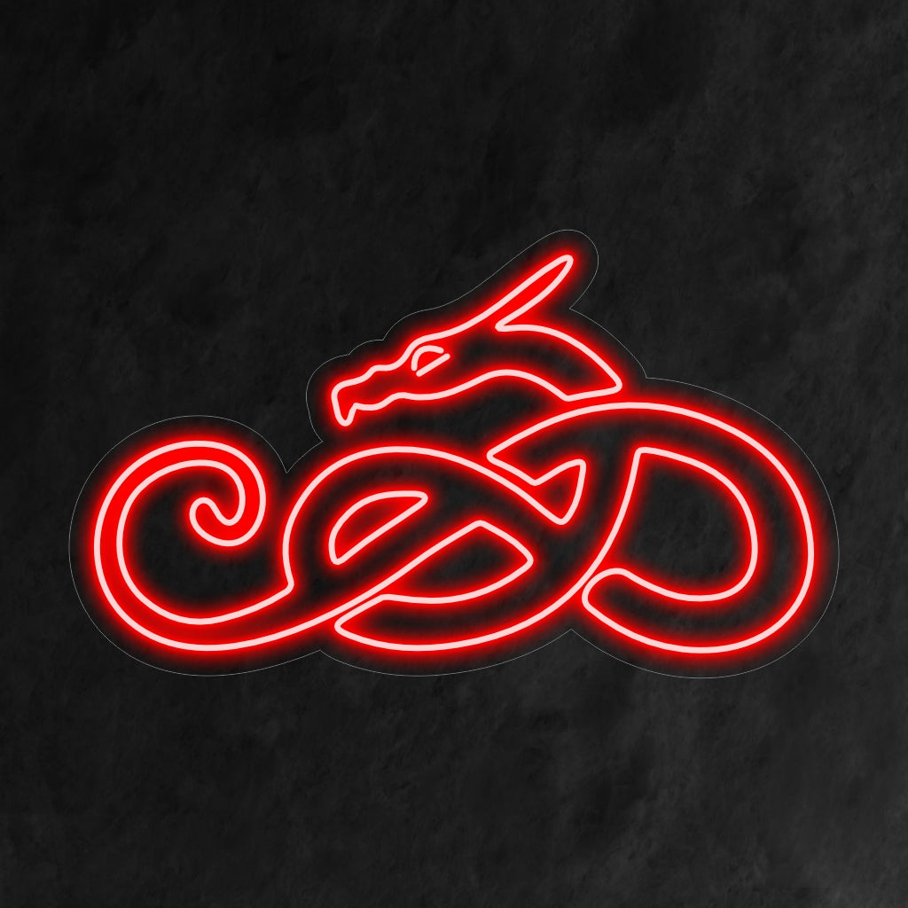 "Dragon Neon Letreiro" acende com um brilho intenso, capturando a presença mística dos dragões, tornando-o ideal para entusiastas de fantasia e ambientes temáticos.