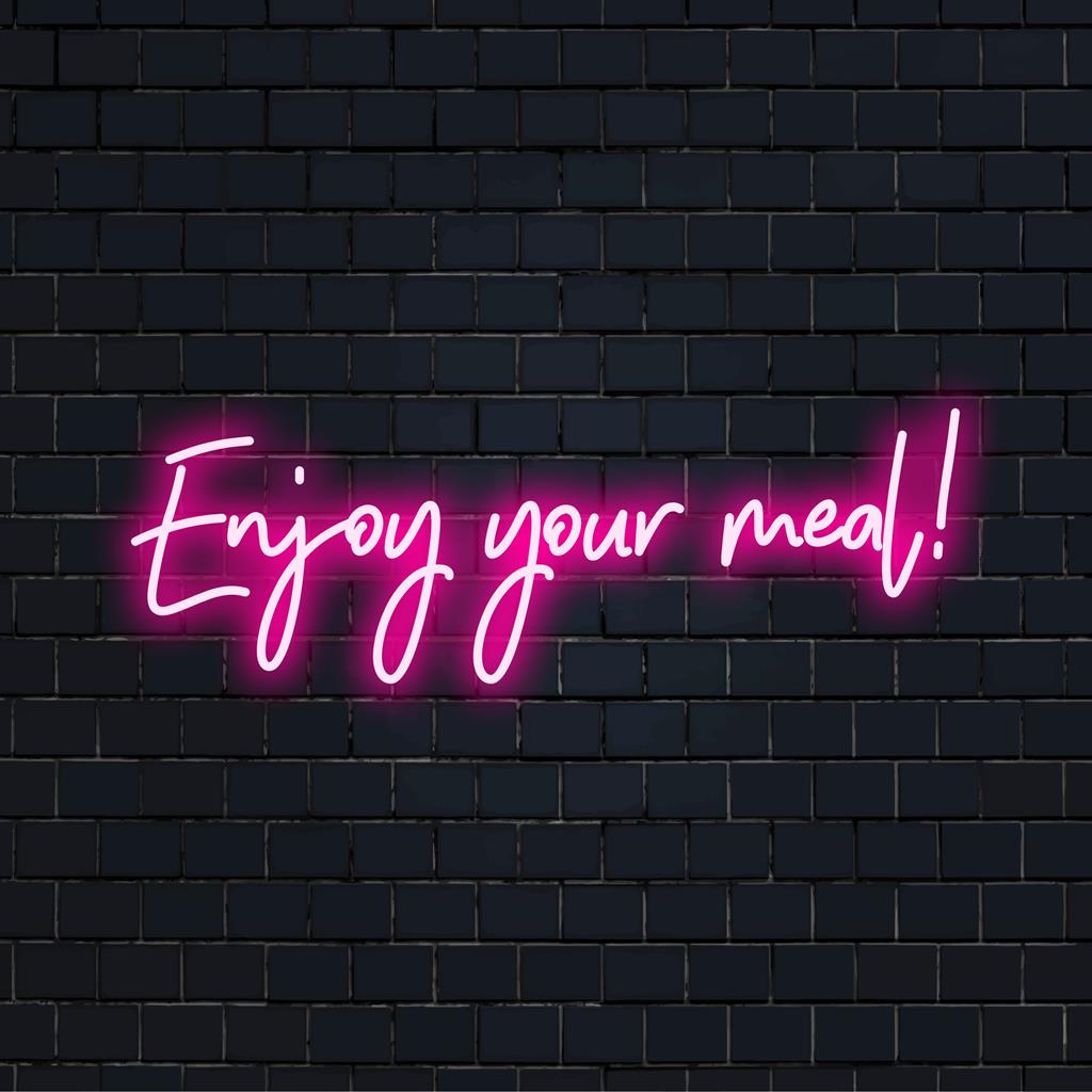 Letreiro de neon LED com a mensagem "Bom apetite!", perfeito para adicionar aconchego e charme aos espaços de jantar, feito sob medida para você.