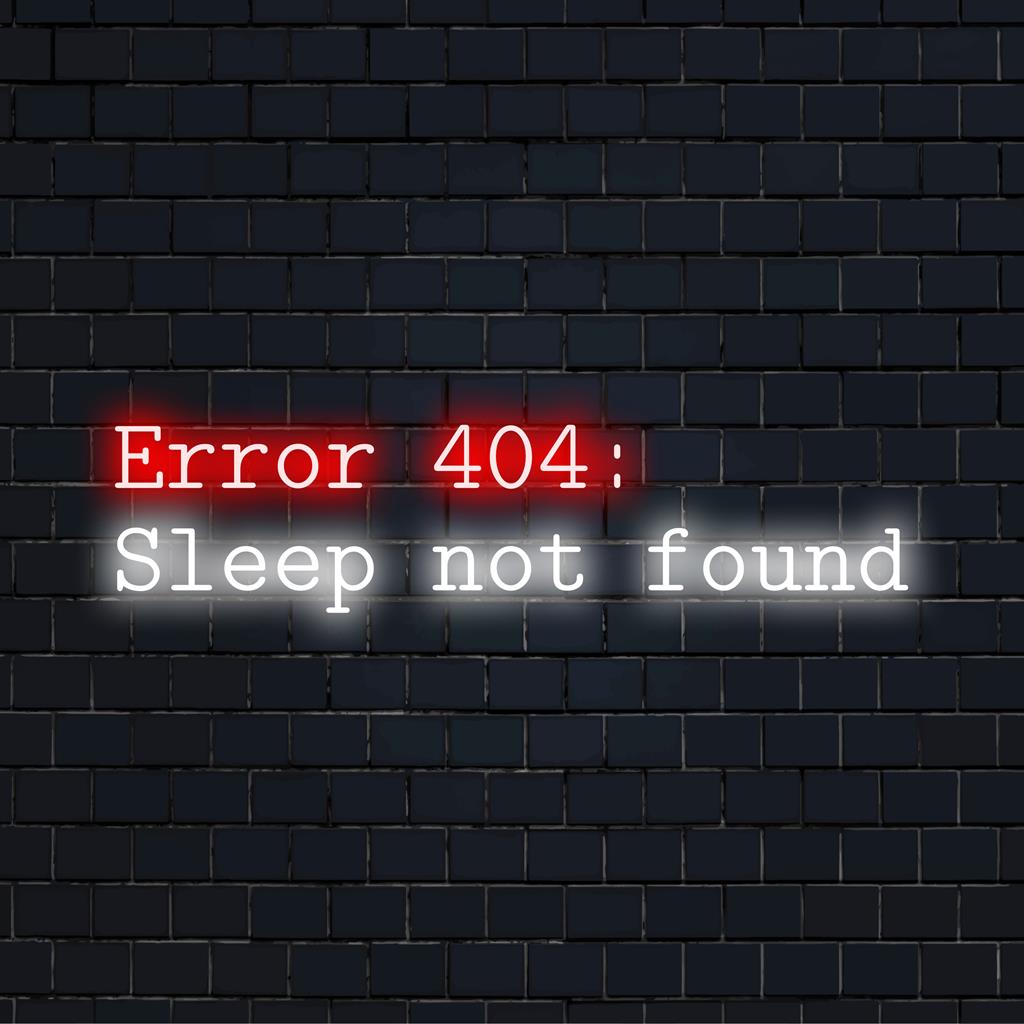 Placa de neon LED personalizada com texto Erro 404 "Suspensão não encontrada", perfeita para adicionar um toque de humor a qualquer espaço.
