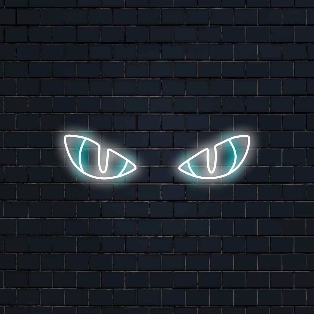 O letreiro "Eyes Neon" acende com um brilho cativante, perfeito para galerias de arte e espaços que celebram a beleza enigmática dos olhos, adicionando um toque de mistério e fascínio ao ambiente.