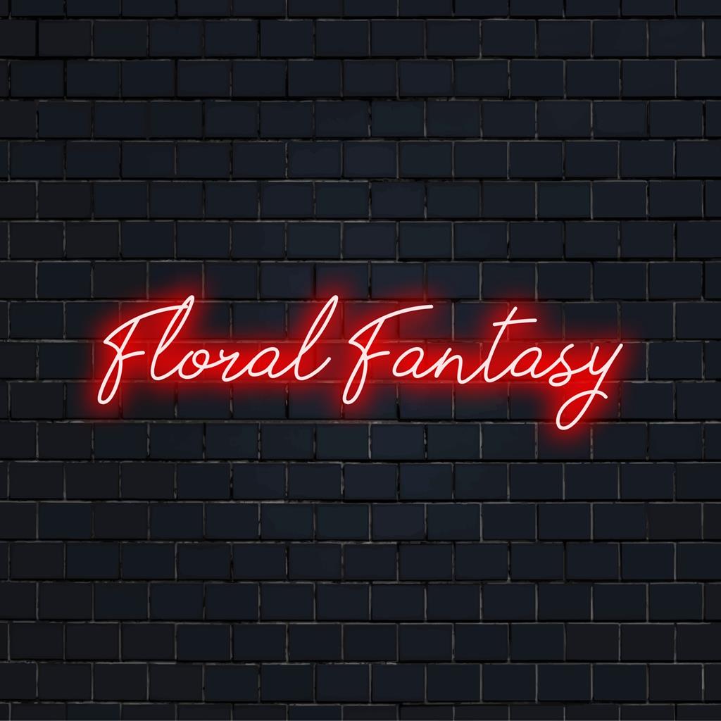 Um letreiro de neon vibrante intitulado Floral Fantasy, com um intrincado design floral em cores LED brilhantes; perfeito para adicionar charme a qualquer espaço.