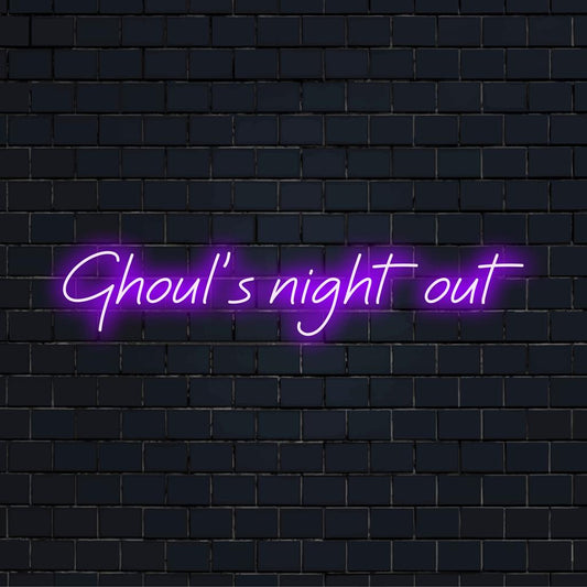 LED neon sign featuring 'Ghoul's Night Out' in bright colors, perfect for unique neon decor and Halloween ambiance.
