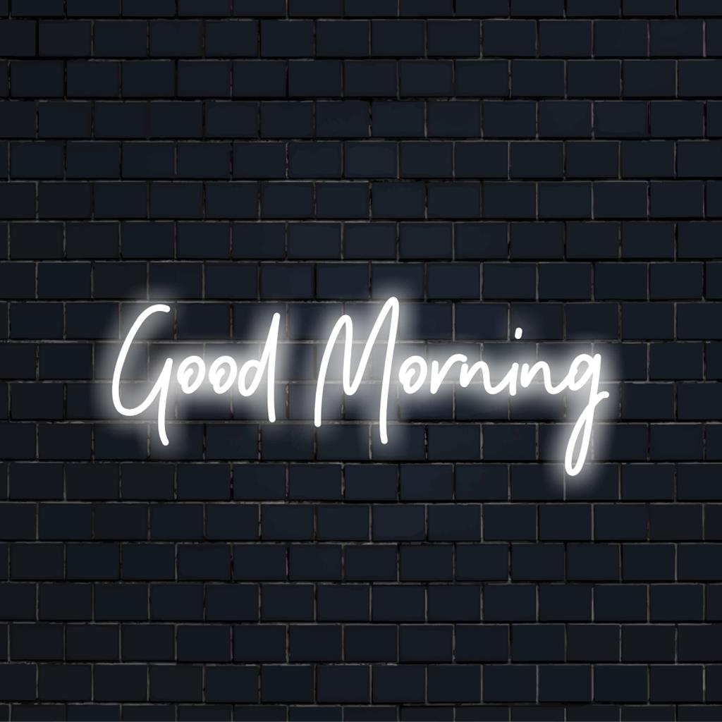 Placa de neon LED vibrante e personalizada com a frase "Bom dia", perfeita para decoração inspiradora ou arte de parede neon personalizada.