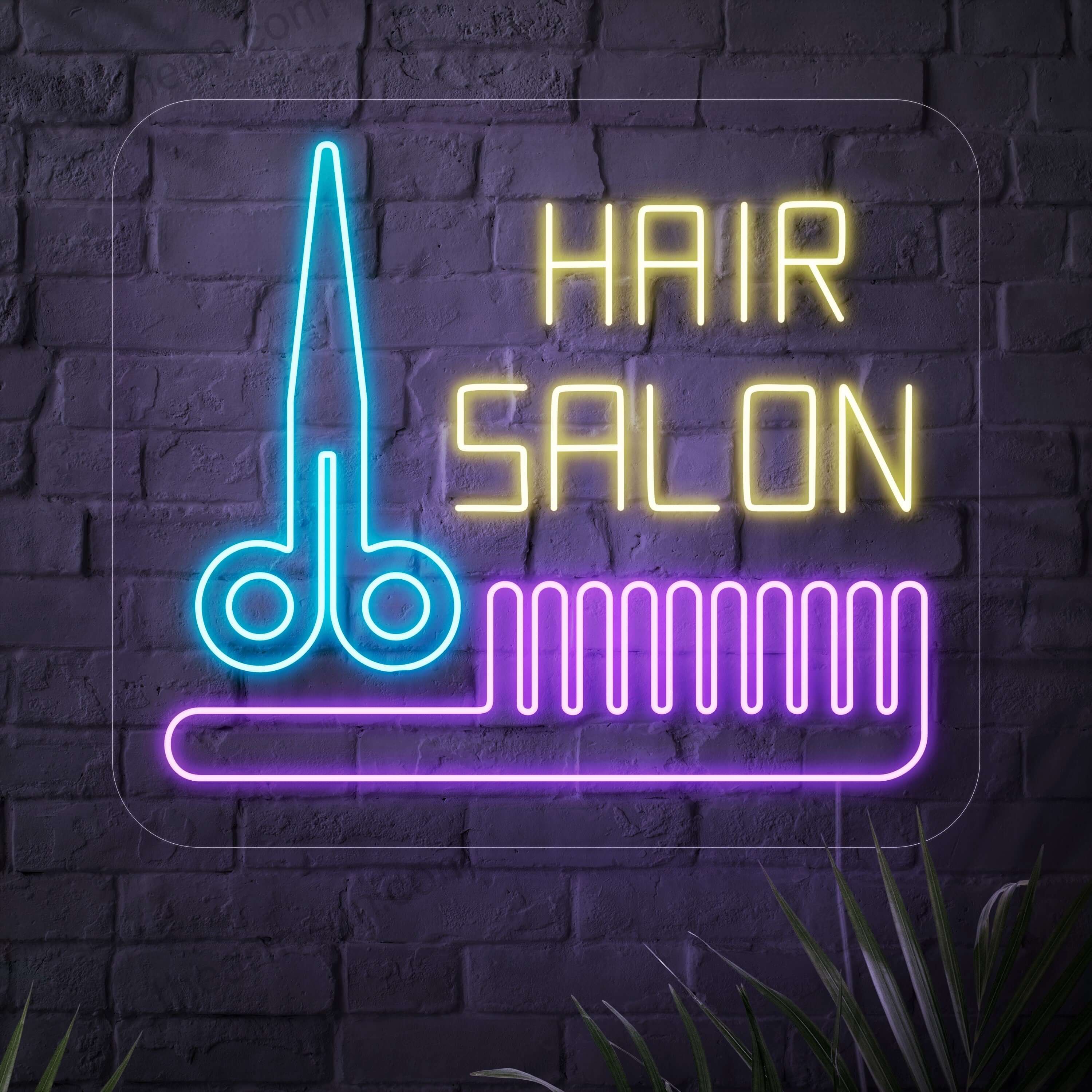 "Placa de neon para salão de cabeleireiro" - Irradiando uma vibração chique e estilosa, perfeita para salões de beleza e consultórios de beleza, criando uma atmosfera convidativa para serviços de cabelo modernos e modernos.
