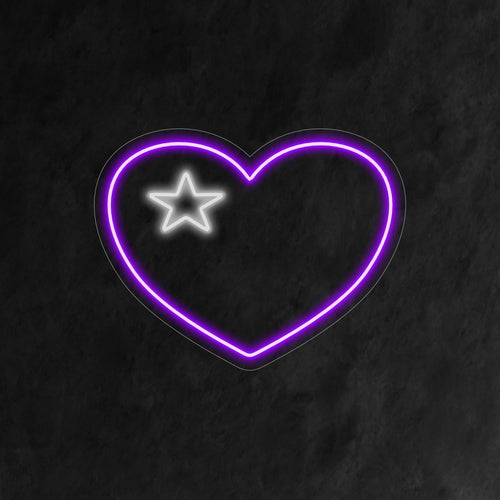 "Placa de neon com coração e estrela" - Misturando amor com um toque de magia, perfeita para espaços que celebram o amor e desejam criar uma atmosfera fantástica e sonhadora.