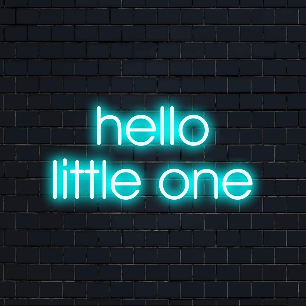 Placa de neon LED personalizada dizendo "Olá, Pequeno", com brilho suave e acolhedor; decoração neon perfeita para berçários ou quartos de crianças.