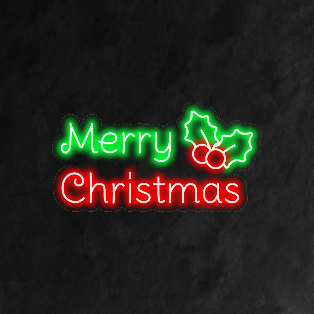 "Placa de Neon Holly Merry Christmas" é uma adição tradicional e festiva ao seu interior com tema natalino. Uma luz neon que destaca o símbolo atemporal do azevinho.