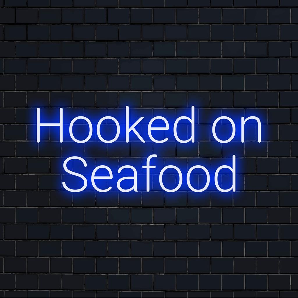 Placa de neon LED personalizada com ganchos em frutos do mar ��� luz neon vibrante perfeita para decoração com tema oceânico ou ambiente personalizado.