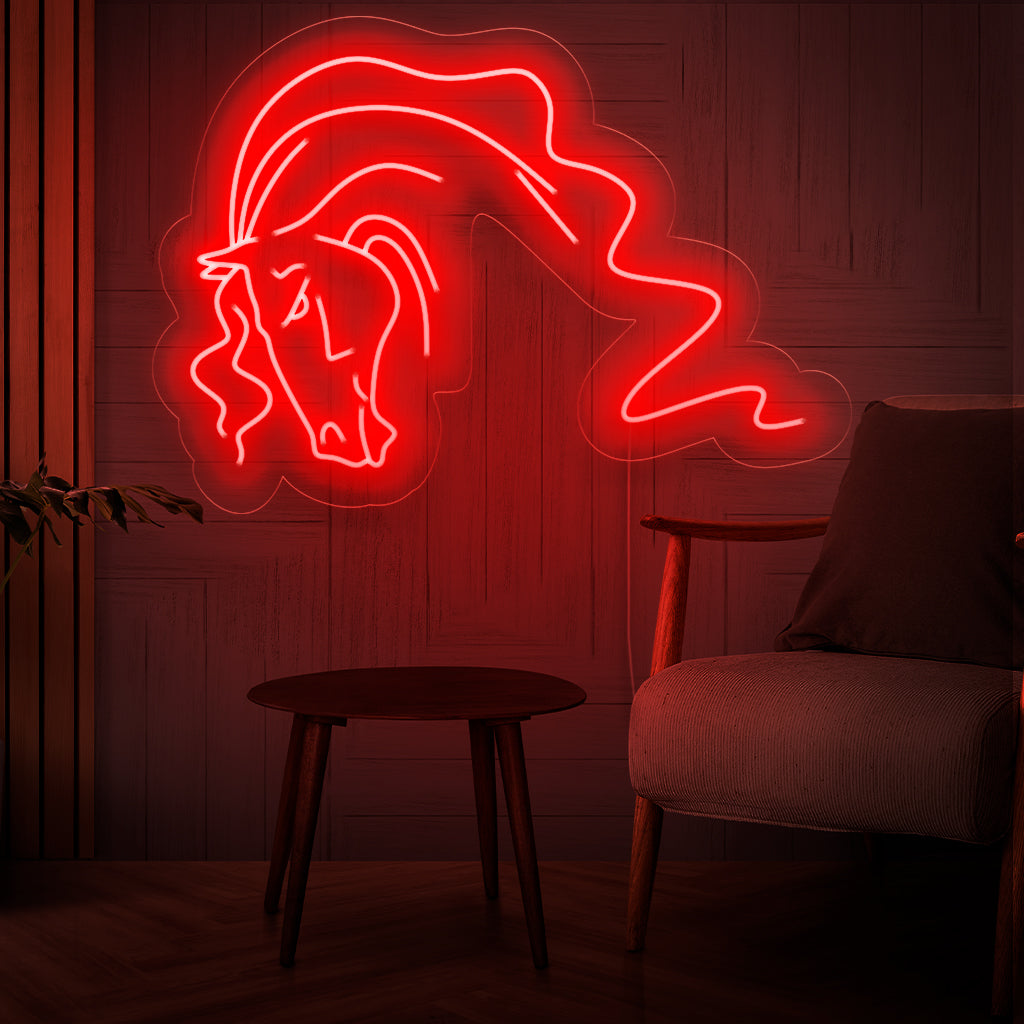 "Placa de neon para cavalos" - Um complemento majestoso e de inspiração equestre para estábulos e centros equestres, capturando o espírito e a graça dos cavalos com uma luz neon cativante e dinâmica.