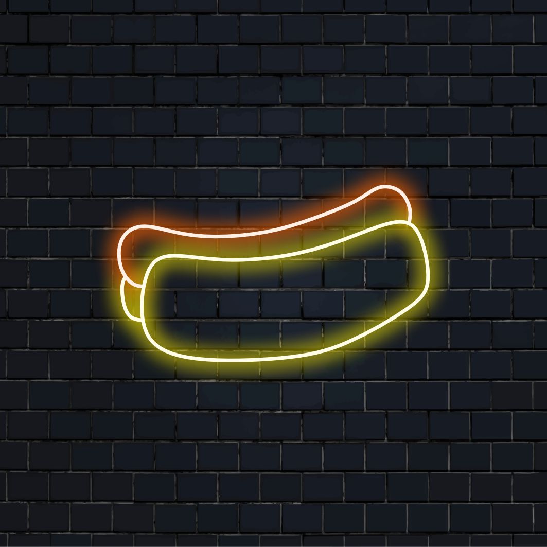 "Hot Dog Neon Sign" is a mouthwatering and retro addition to your restaurant interior. A neon light that showcases the classic symbol of a delicious hot dog.