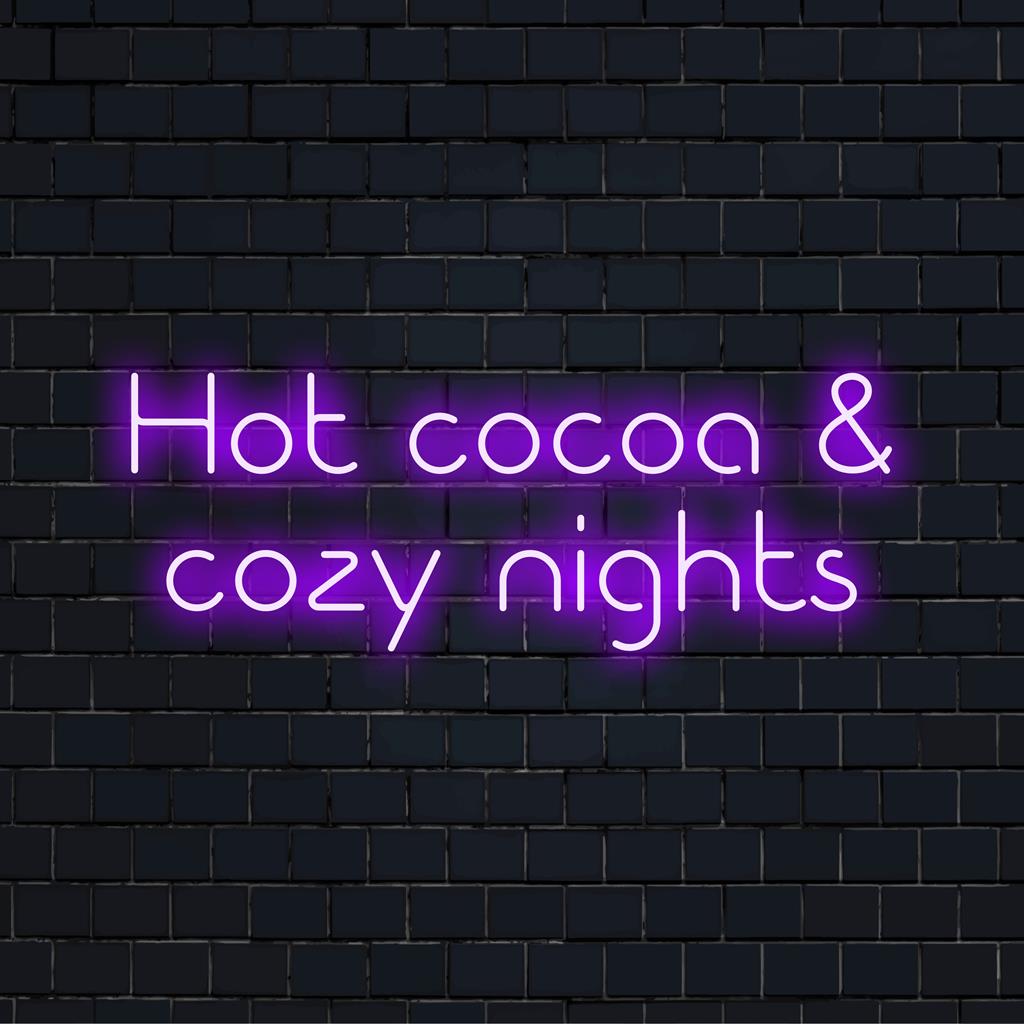 Placa de neon LED exibindo Chocolate Quente e Noites Aconchegantes, decoração aconchegante ideal para um ambiente acolhedor, feita sob medida para seu espaço.