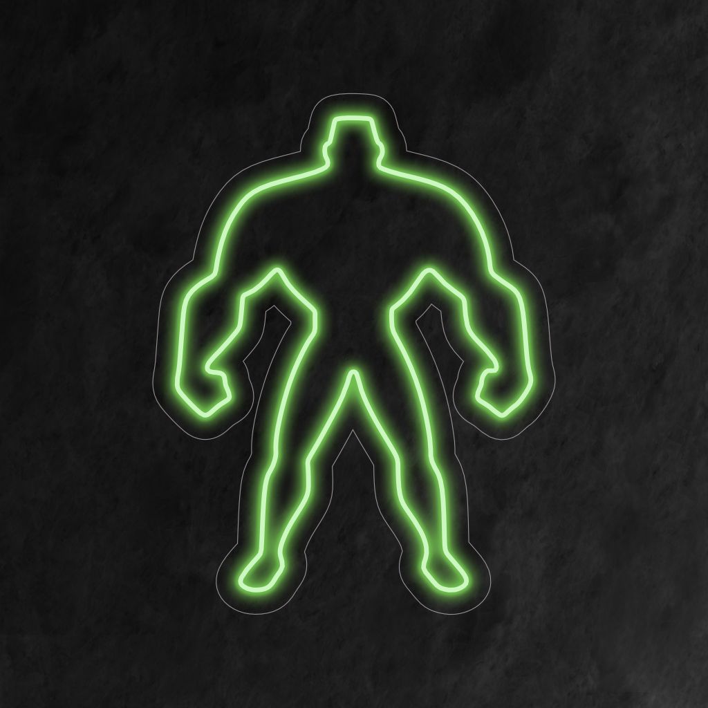 "Placa de néon do Hulk" - Uma adição ousada e poderosa aos espaços com temas de super-heróis, apresentando o personagem icônico Hulk para uma atmosfera dinâmica e energética.