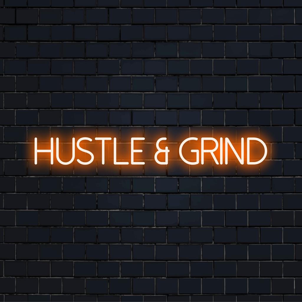 Placa de LED neon personalizada "Hustle And Grind", decoração motivacional vibrante, arte brilhante e inspiradora para qualquer espaço.
