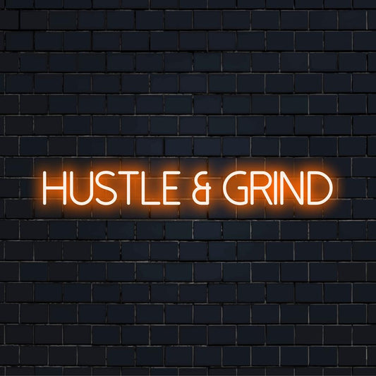 Placa de LED neon personalizada "Hustle And Grind", decoração motivacional vibrante, arte brilhante e inspiradora para qualquer espaço.