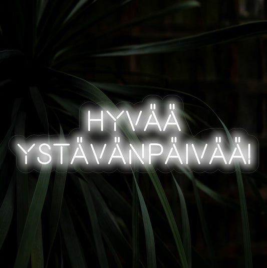 "Hyv���� Yst��v��np��iv����! Letreiro de neon" - Um complemento festivo para as comemorações do Dia dos Namorados, com a frase finlandesa "Hyv���� Yst��v��np��iv����" para criar uma atmosfera romântica e alegre, criando um clima de celebração.
