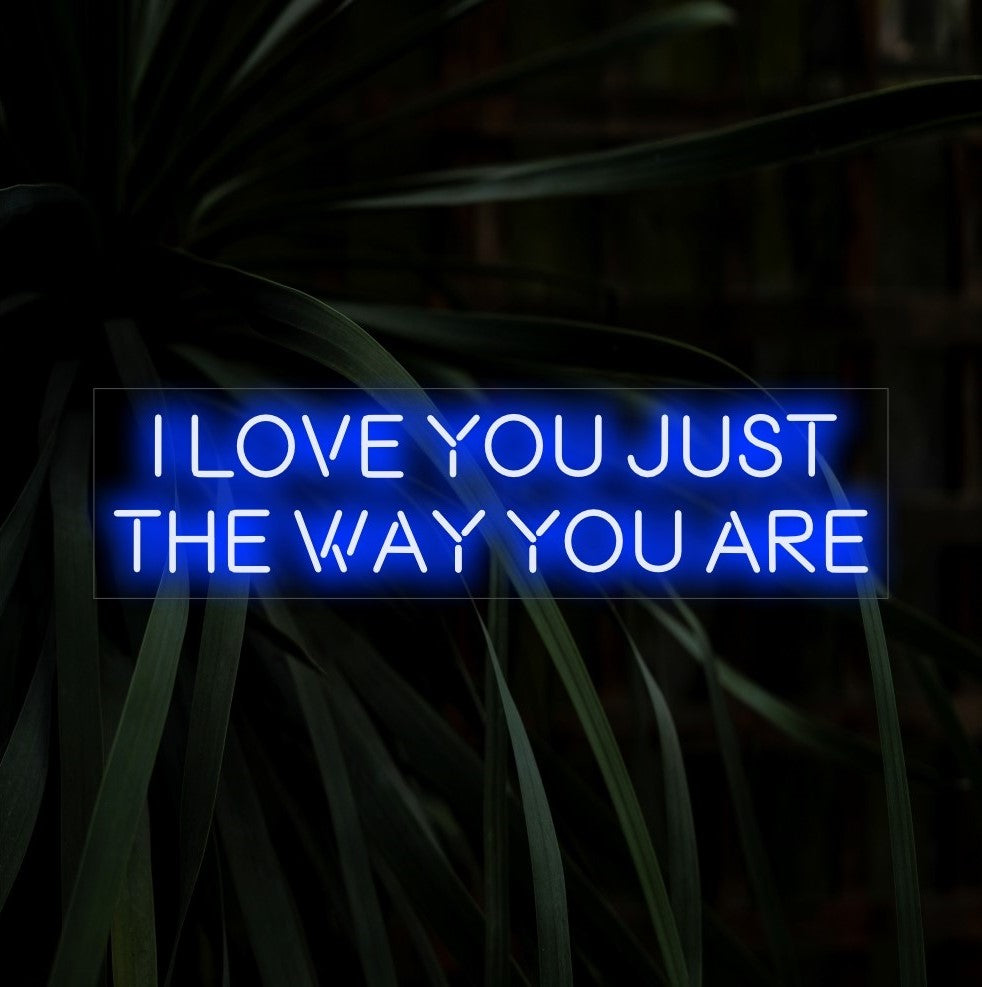 "Eu te amo do jeito que você é, letreiro de neon" - Uma adição sincera e romântica, com uma declaração de amor atemporal, criando uma atmosfera calorosa e íntima para celebrações de amor.
