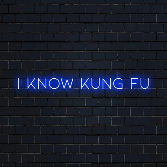 LED neon sign featuring I Know Kung Fu, perfect for personalized neon quote art and vibrant neon light decor.