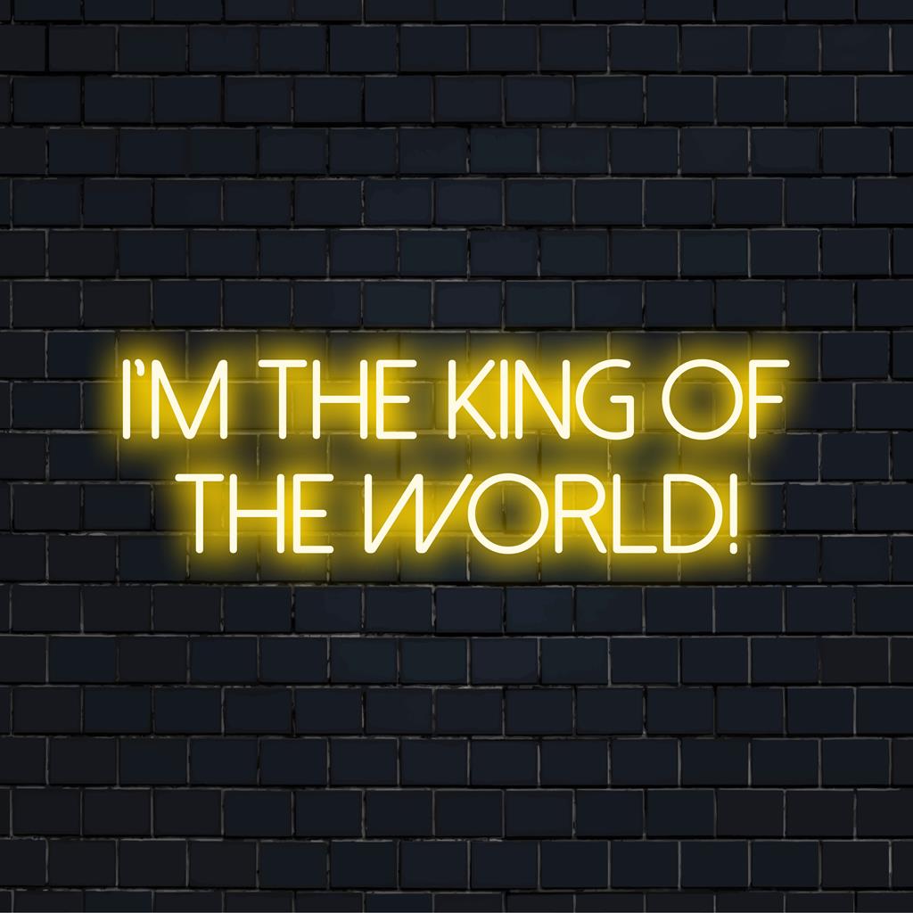 Placa de neon LED personalizada com a frase "Eu sou o Rei do Mundo"! Perfeita para decoração neon ousada; combina inspiração e arte com luz vibrante.