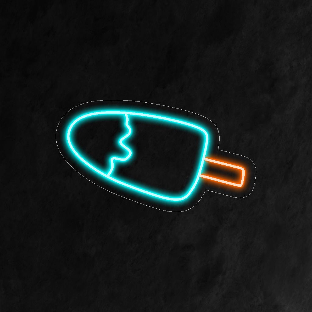 "Placa de neon de sorvete" - Um complemento doce e delicioso, exibindo o icônico cone de sorvete e criando uma atmosfera alegre e convidativa em sorveterias ou espaços com temas de sobremesas.