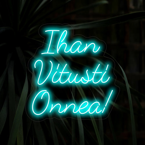 "Ihan Vitusti Onnea! Neon Sign" - Iloinen ja rohkaiseva lisäys juhlatiloihin, välittää vilpitöntä onnittelua hehkuvan neonvalonsa kera.