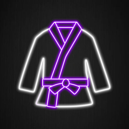 "Placa de neon de uniforme de judô" - Ilumine seu espaço com o poderoso símbolo de um uniforme de judô, refletindo a força e a disciplina das artes marciais.