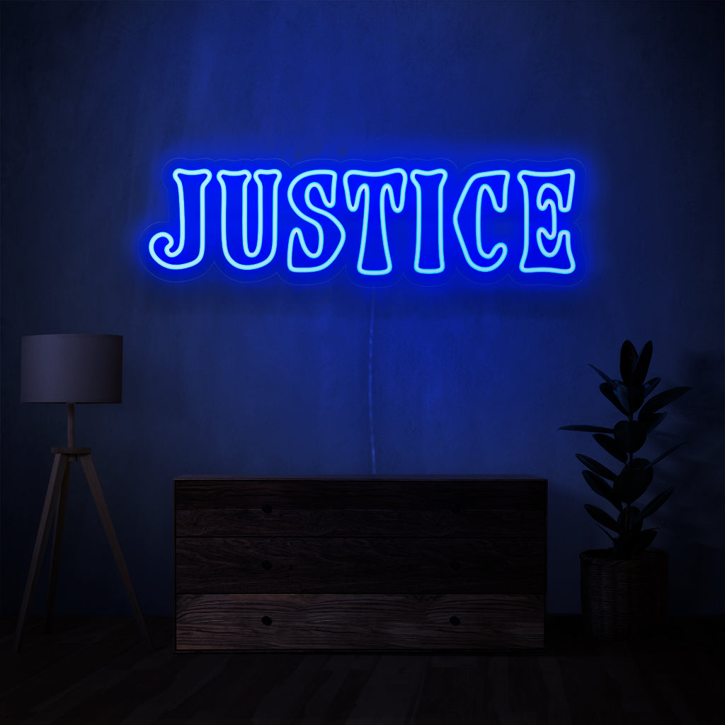 "Placa de néon da justiça" - Ilumine seu espaço com o poderoso símbolo da justiça, criando uma atmosfera de imparcialidade e integridade.